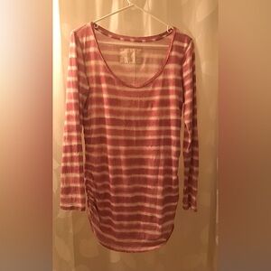Loft-long sleeved T shirt top. Raspberry and white striped. Worn. Size M